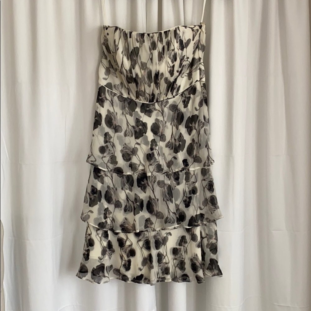 White House Black Market Strapless Floral ruffled Dress